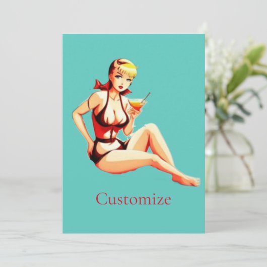 Leuke Blondine Martini Bikini Meisje Thunder_Cove Kaart (Staand voorkant)