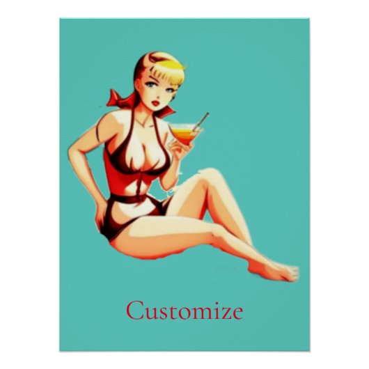 Leuke Blondine Martini Bikini Meisje Thunder_Cove Perfect Poster (Voorkant)