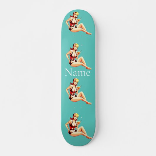 Leuke Blondine Martini Bikini Meisje Thunder_Cove Skateboard (Voorkant)