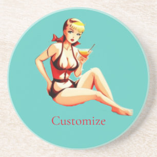 Leuke Blondine Martini Bikini Meisje Thunder_Cove Zandsteen Onderzetter