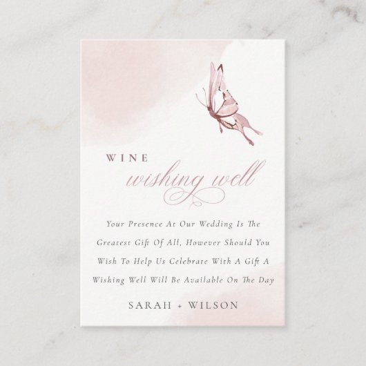 Leuke Blush Waterverf Vlinderwijn die goed wenst Informatiekaartje (Voorkant)