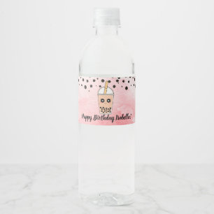 Leuke Boba Thee Verjaardagsfeestje Waterfles Label Waterfles Etiket