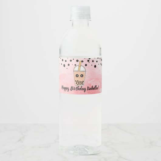 Leuke Boba Thee Verjaardagsfeestje Waterfles Label Waterfles Etiket (Voorkant)