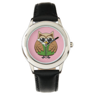 Leuke boekenwurm uil lezen boek Cartoon Horloge