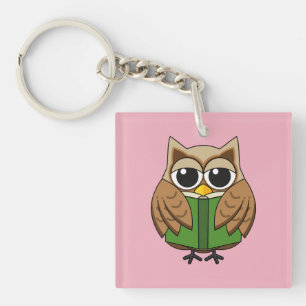 Leuke boekenwurm uil lezen boek Cartoon Sleutelhanger