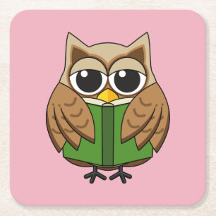 Leuke boekenwurm uil lezen boek Cartoon Vierkante Kartonnen Onderzetter