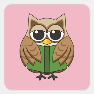 Leuke boekenwurm uil lezen boek Cartoon Vierkante Sticker