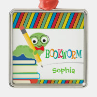 Leuke boekenwurm zitten op boeken gepersonaliseerd