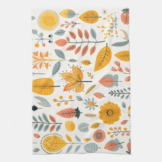 Leuke Boho herfst Herfst Pattern Sinaasappel Blauw Theedoek (Verticaal)