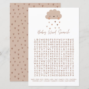 Leuke Boho Rain Cloud Baby shower Woord Search Gam