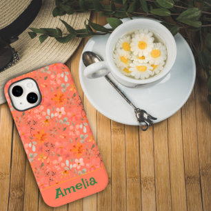 Leuke boho tuin roze sinaasappel patroonnaam Case-Mate iPhone 14 hoesje