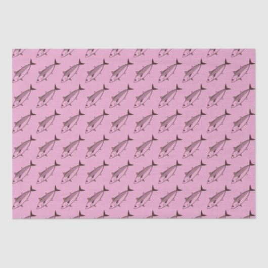 Leuke Bonito Vis in Deep Maroon op pastel Roze Tissuepapier (Voorkant)
