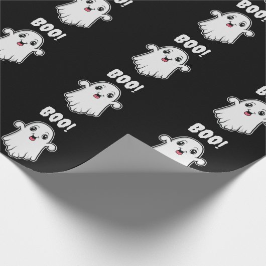 Leuke Boo Ghost Halloween Patroon Zwart en Wit Cadeaupapier (Hoek)