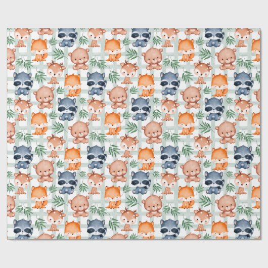 Leuke Bos Dierlijke Munt & Wit geruit Cadeaupapier (Vlak)