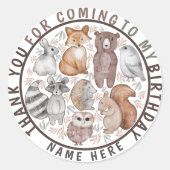 Leuke bosdieren dank je feest ronde sticker (Voorkant)