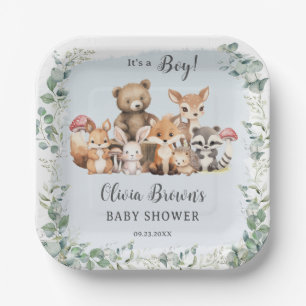 Leuke bosdieren groen jongen Baby shower Papieren Bordje