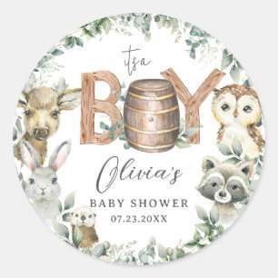 Leuke bosdieren groen jongen Baby shower Ronde Sticker