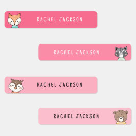 Leuke bosdieren roze kinder naam labels
