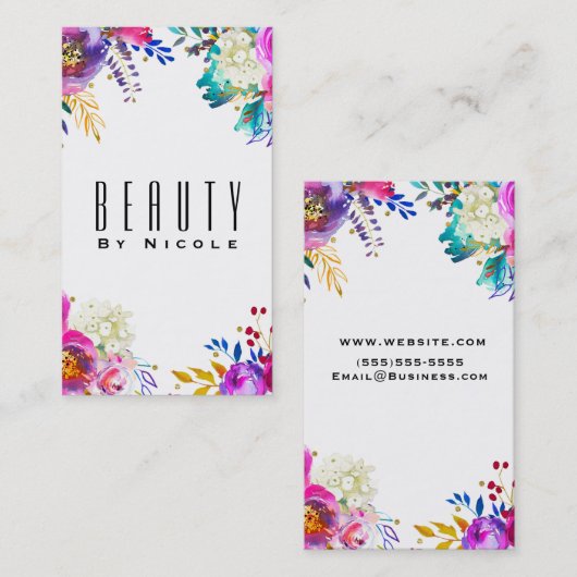 Leuke Bright Bold Waterverf Bloemen Chic Glamour Visitekaartje (Voorkant / Achterkant)