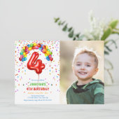 Leuke Bright Confetti Ballonnen Foto 4e Verjaardag Kaart (Staand voorkant)