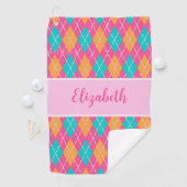 Leuke Bright roze preppy argyle aangepaste naam da Golfhanddoek (Insitu)