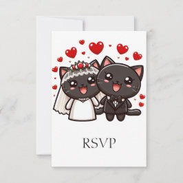Leuke bruid & bruidegom trouwkatten gepersonalisee RSVP kaartje