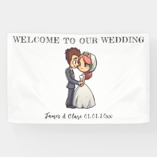 Leuke bruid en bruidegom bruiloft spandoek