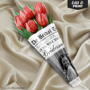 Leuke bruidsmeisje-voorstel krant bloemenboeket inpakpapier vel