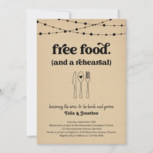 Leuke bruiloft repetitie diner uitnodiging (Voorkant)