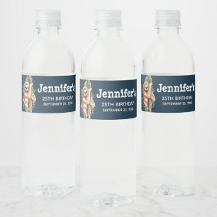 Leuke bruine luiaard & tropische bladeren Waterver Waterfles Etiket