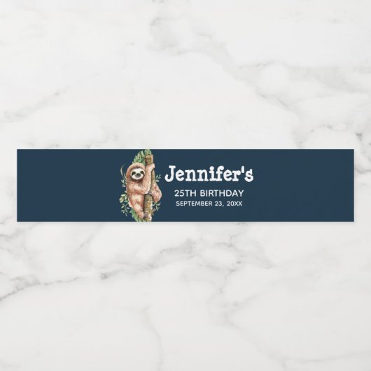 Leuke bruine luiaard & tropische bladeren Waterver Waterfles Etiket (Enkel label)