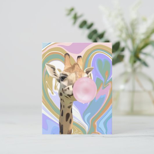 Leuke Bubblegum Blazende Giraffe Vloeibare Swirl B Briefkaart (Staand voorkant)
