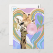 Leuke Bubblegum Blazende Giraffe Vloeibare Swirl B Briefkaart (Voorkant / Achterkant)