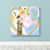 Leuke Bubblegum Blazende Giraffe Vloeibare Swirl B Canvas Afdruk (Insitu (Houten vloer))