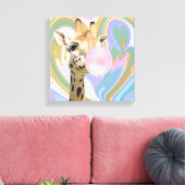 Leuke Bubblegum Blazende Giraffe Vloeibare Swirl B Canvas Afdruk (Insitu (Woonkamer))