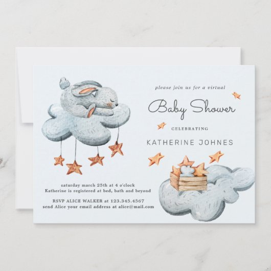 Leuke Bunny In The Clouds Baby shower Invitation (Voorkant)
