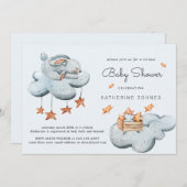 Leuke Bunny In The Clouds Baby shower Invitation (Voorkant / Achterkant)