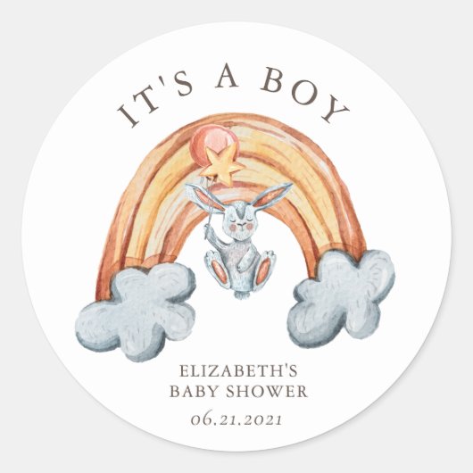 Leuke Bunny Rainbow Het is een Boy Sticker (Voorkant)