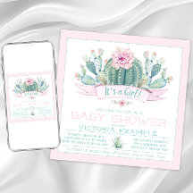 Leuke Cactus Baby Shower Uitnodigingen