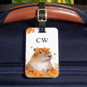 Leuke Capybara Lover gepersonaliseerd Monogram Bagagelabel