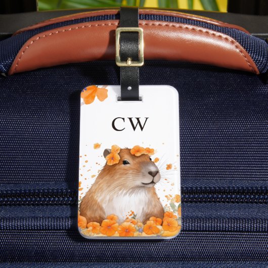 Leuke Capybara Lover gepersonaliseerd Monogram Bagagelabel (Voorkant Insitu 2)