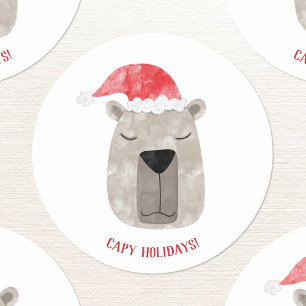 Leuke Capybara Santa Hat Kerstmis Ronde Sticker