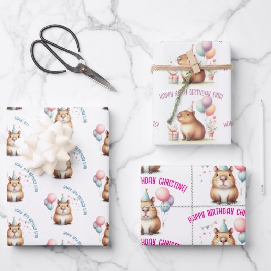 Leuke Capybara verjaardagsfeest Inpakpapier Vel (Voorkant)