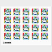 Leuke Cartoon Blue Cat Vierkante Sticker (Vel)