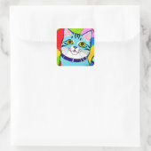 Leuke Cartoon Blue Cat Vierkante Sticker (Tas)