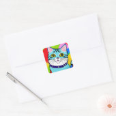 Leuke Cartoon Blue Cat Vierkante Sticker (Envelop)