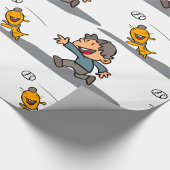 Leuke Cartoon Boy en hond spelen Fetch Cadeaupapier
