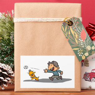 Leuke Cartoon Boy en hond spelen Fetch Rechthoekige Sticker