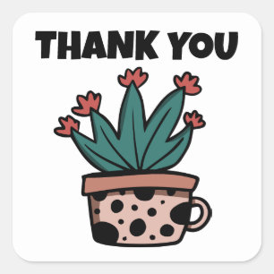 Leuke Cartoon Cactus Plant Dank u Vierkante Sticker