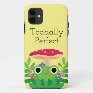 Leuke Cartoon Cottagecore Frog met Mushroom iPhone 11 Hoesje